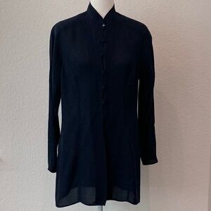 Patrick Navy Sheer Mandarin Collar Tunic